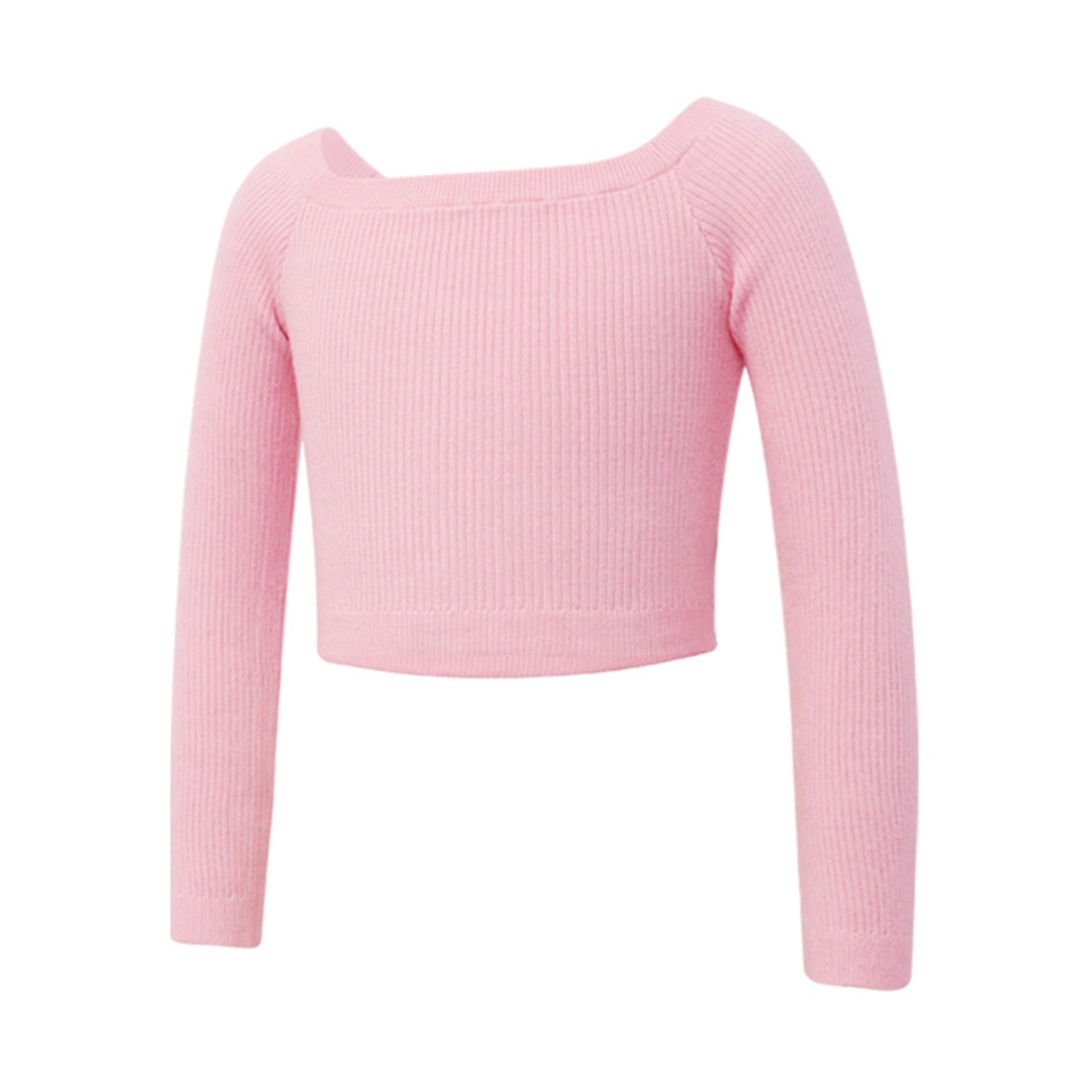 WOYY Toddler Girl's Active Sweater Solid Long Sleeve Knitted Crop Top Slim Dance Pullover